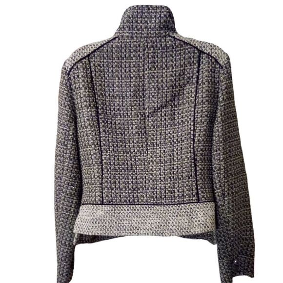 Chicos black label coated black white tweed jacket color block size 1 - Picture 6 of 10
